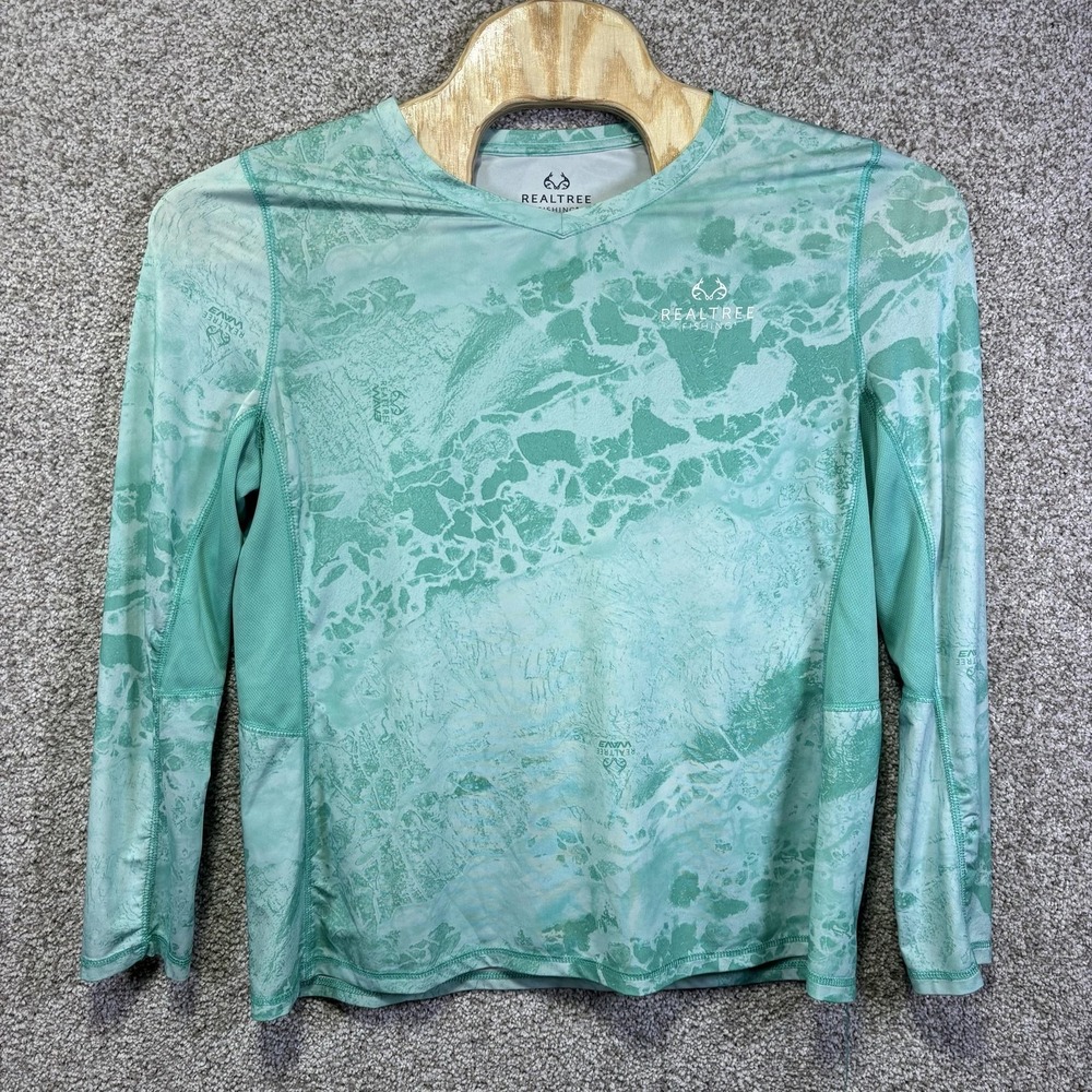 Realtree Shirt Mens XL Green Camo Long Sleeve Fishing Performance Stretch Top